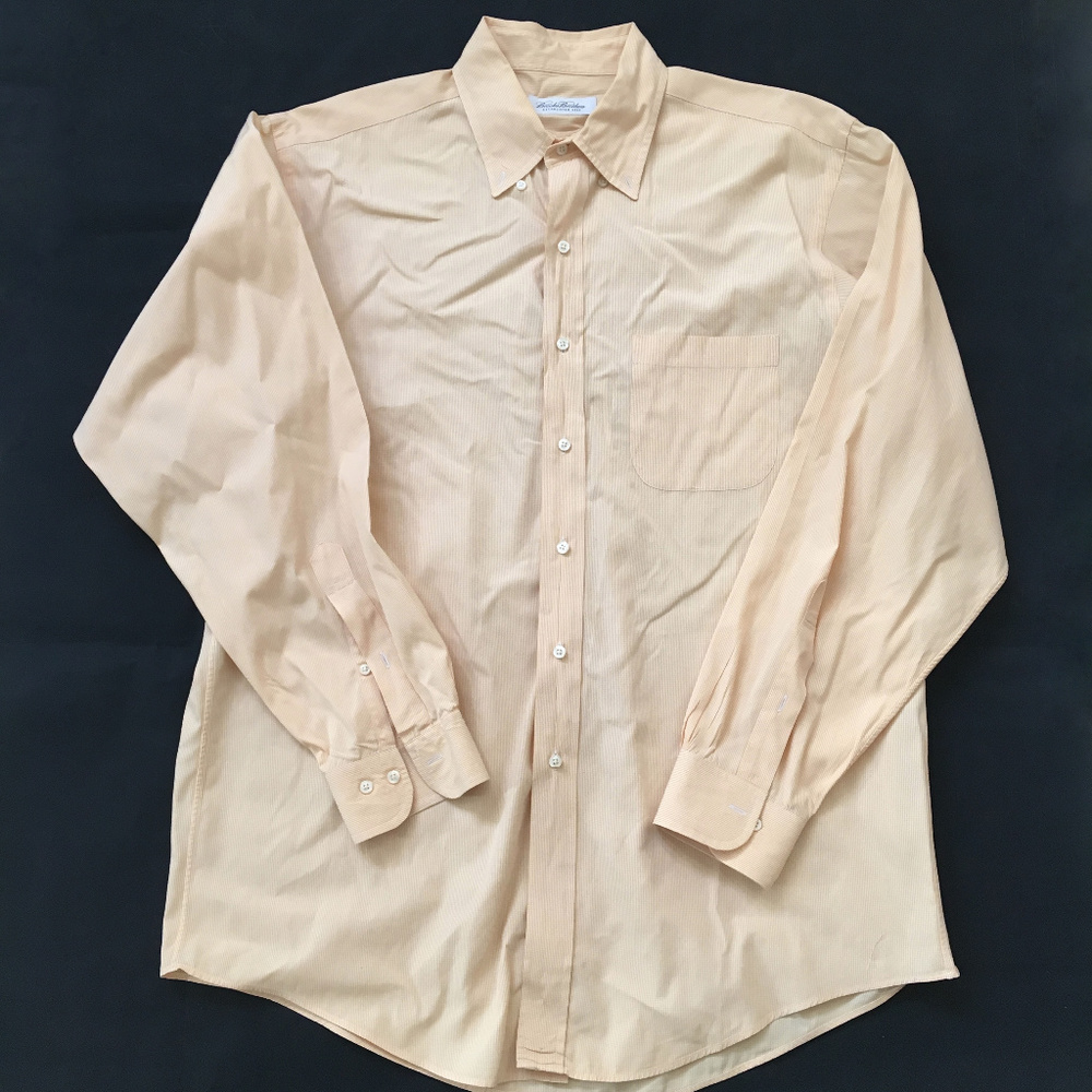 Button Mini Check Orange Plaid Shirt Cotton Men  L